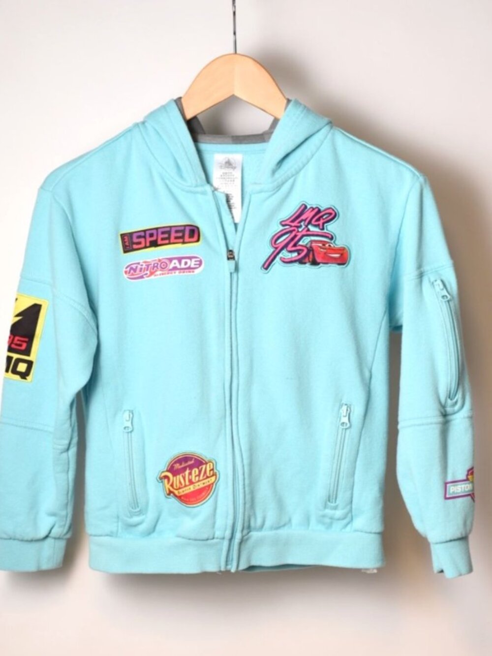 Disney Girls Size 9 10 Lightning McQueen Blue Hooded Sweatshirt Disney Store